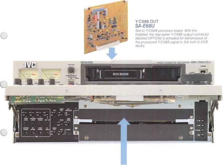 Built-in extension slots permit "snap-in" installation of a variety of circuit boards and plug-in modules including a time code generator/reader and a TBC.