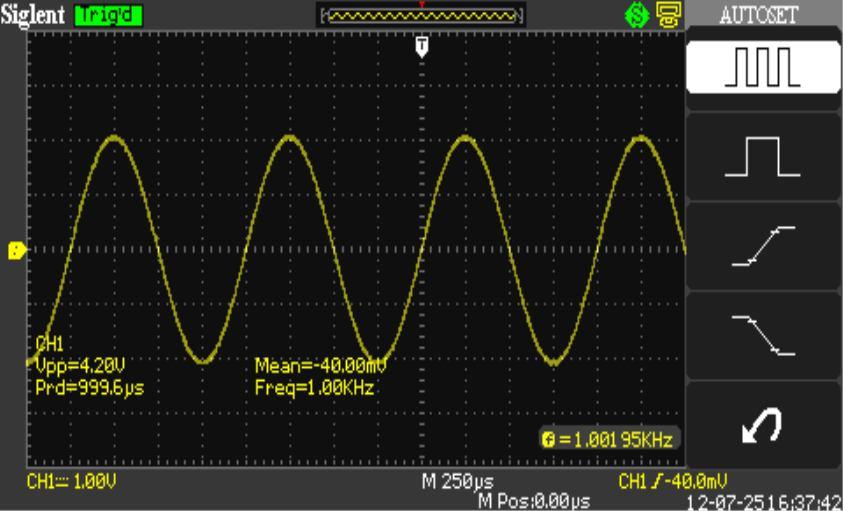 2.3 Auto setup The SDS1000CFL Series Digital Storage Oscilloscopes have a Auto Setup function that identifies the waveform types and automatically adjusts controls to produce a usable display of the
