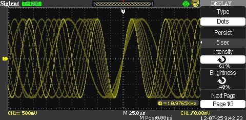 2. Set up Persist Press Persist option button to select Off, 1 Sec, 2 Sec, 5Sec or Infinite. You can use this option to observe some especial waveforms. Picture 2.10-4 3.