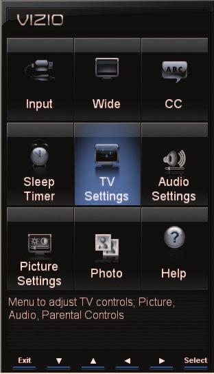 Chapter 8 Adjusting Your HDTV Settings Using the HDTV Settings App The remote control or the buttons on the front of the TV can control all the function settings.