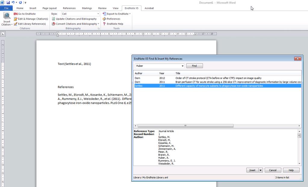 Within EndNote add in,