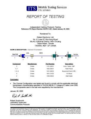 ANSI/TIA/ EIA568B ISO/IEC 11801 ETL verified TIA/EIA T568B.