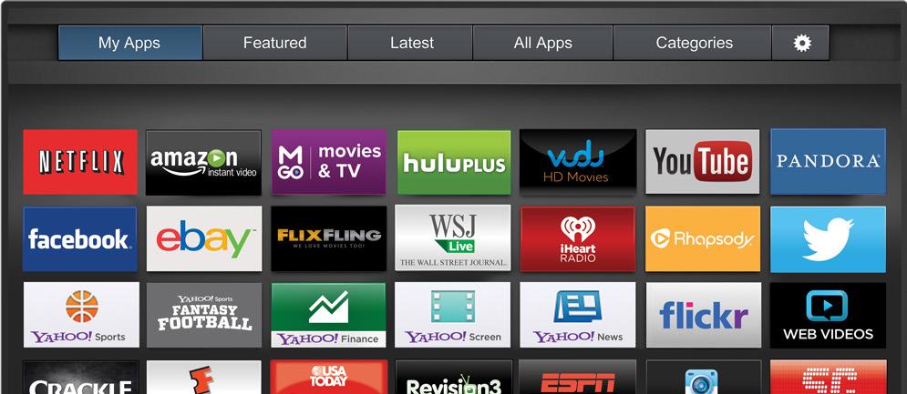 7 FULLSCREEN V.I.A. APPS WINDOW OVERVIEW The fullscreen apps window allows you to add, delete and move your apps. The My Apps tab displays apps that are already installed on your TV.