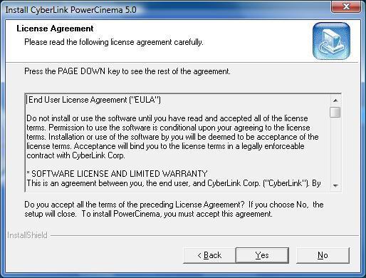 Click YES at the license agreement screen.