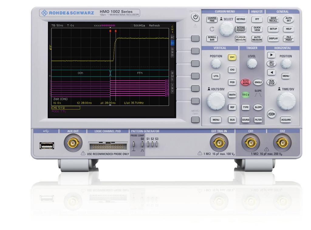 R&S HMO1002 Digital Scope of the art with 50/70/100 MHz bandwidth High sensitivity, multifunctionality and a great price that is what makes the R&S HMO1002 digital oscilloscope so special.