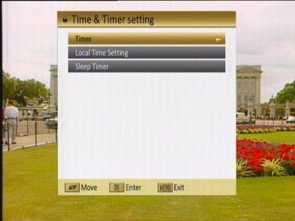 5.3 Time & Timer Setting When you enter Time & Timer Setting a menu with this 3 items will be opened. 1. Timer: Select Timer item and press [OK] to enter the Timer menu.