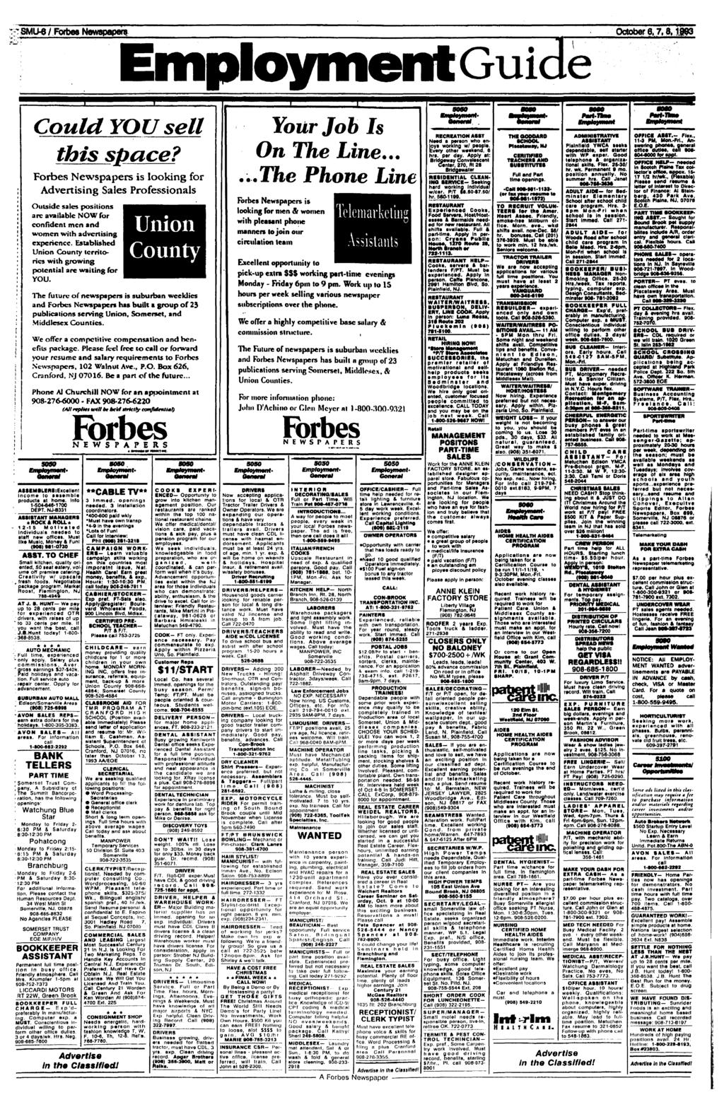 NewspapersEmployment SMU-6 /Forbes October Guide 6,7,8,1993 Could YOU sell this space?