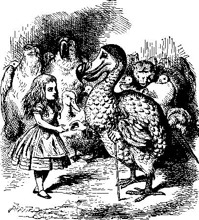 20 Alice's Adventures in Wonderland Then they all crowded round her once more, while the Dodo solemnly presented the thimble, saying We beg your acceptance of this elegant thimble ; and, when it had