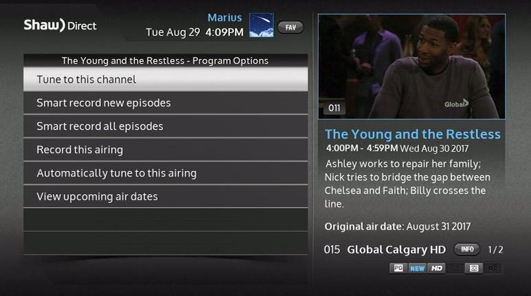 If the program is currently airing, pressing ENTER will tune to it. In this case, press OPTIONS to access the menu.