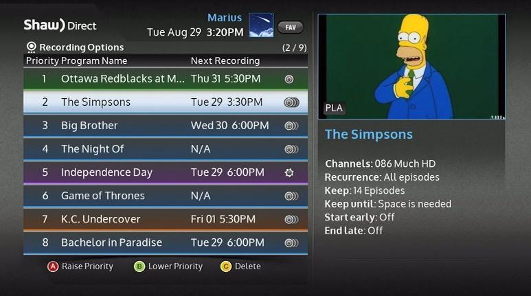 After you have set up at least one Recording Event, you can access the PVR Options menu to make necessary adjustments. Select PVR Options from the PVR section of the Menu Bar.