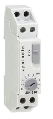 Electronic lighting timer Manual override for timed or permanent lighting 3- or 4-conductor rising mains Resettable Glow lamp load: up to 100 ma! Time delay: 284 210: 30 sec. to 10 min.