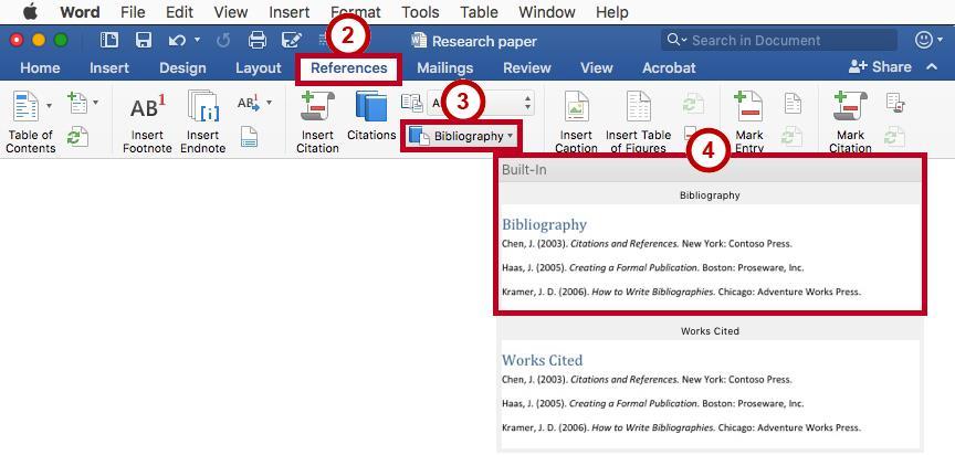 Creating a Bibliography 1. Click in the document where you want to insert your bibliography (e.g. end of the document).