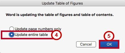 Updating the Table of Figures 1. Click the Table of Figures to select it. 2. Click the References tab (See Figure 38). 3. Click Update Table (See Figure 38). Figure 38 - Update Table 4.