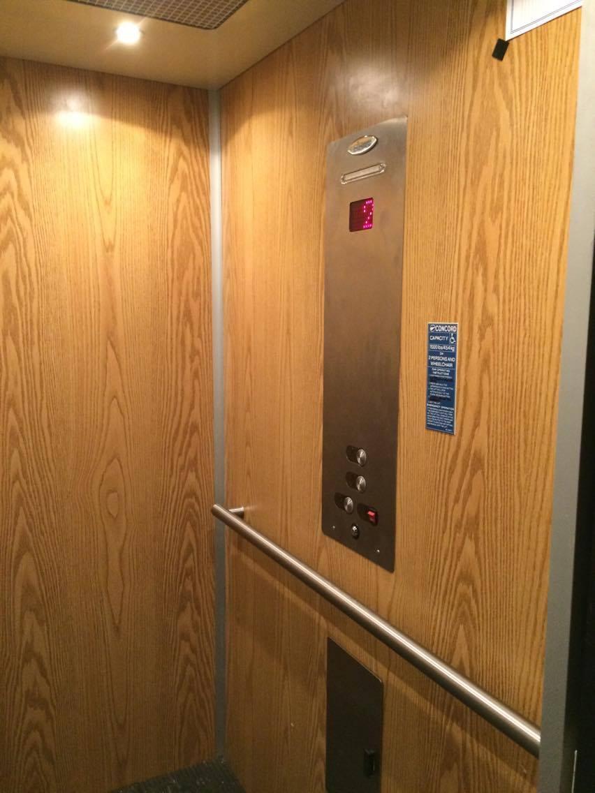 This is what our lift (elevator) looks like from the outside and inside.