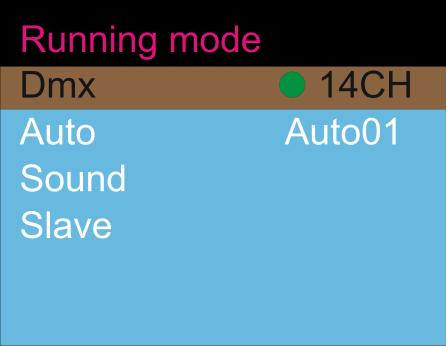 3) You can choose one of 16 built-in programs by pressing the Up/Down buttons. Sound-controlled Mode 1) Use the Up/Down buttons to scroll through the Running Mode.