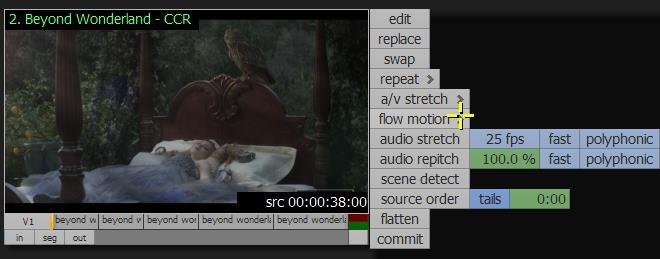 Flow Motion motion estimated speed changes In addition to the existing a/v stretch feature available from the Desktop clip menu to the right is flow motion, a motion estimated toolset to give