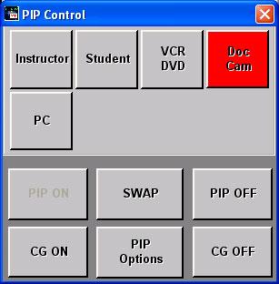 Picture-in-Picture/ Text-over-Video CG Control In addition to selecting the PIP Source, the Character Generator Text (Site Name) can be manually turned on or off.