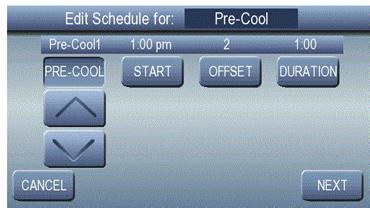 PRE -COOLING SCHEDULES Pressing the Pre -Cooling button opens the Pre -Cooling Setting screen, as shown in Fig.