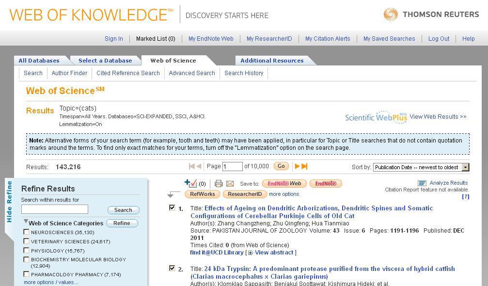 Web of Science (Web of Knowledge) Search for references in Web of Science Select relevant references Click on EndNote If a