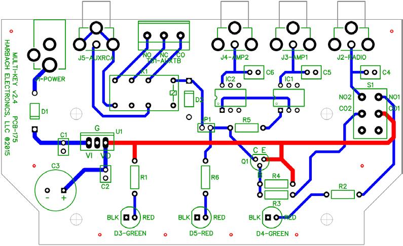 PRINTED CIRCUIT BOARD LAYOUT (COMPONENT-SIDE VIEW) RED traces are on the component