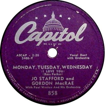 The 15000 series switched from black to purple at about Capitol 15312 (December, 1948), but the 15000 series was discontinued after 15431.