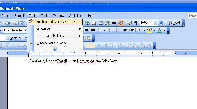 Use Spell/Grammar Check Word 2003 Word 2003 Red lines mean spelling error according to the Word dictionary.