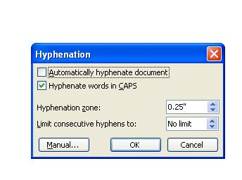 Turn off automatic hyphenation