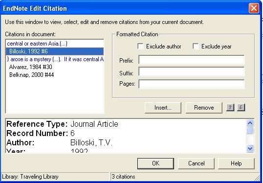 Pages: Page numbers entered here are considered entered into a Cited pages field, so they can be manipulated on output just like any other EndNote field.