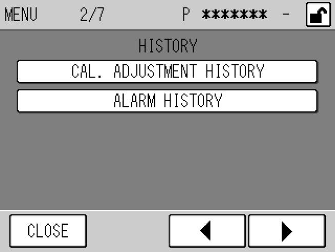 6 FUNCTIONALITIES 6.1 Data Menu The DATA menu allows you to display average, integration, and rolling average data. For further information on the MENU/DATA screen, see 5 DATA PROCESSING (page 30). 6.2 History Menu The HISTORY menu is used to display the calibration history and alarm history and AIC history (optional).