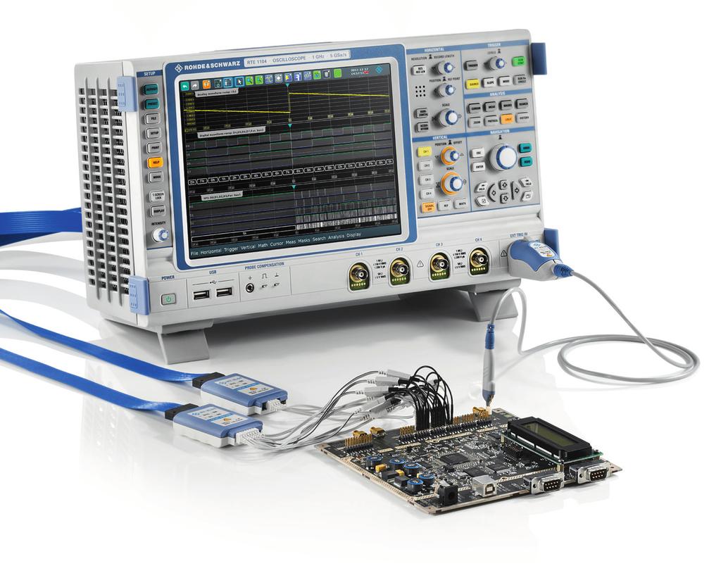 Logic analysis with the MSO option Fast and precise testing of embedded designs: The R&S RTE-B1 mixed signal option turns the R&S RTE into an easy-to-use mixed signal oscilloscope (MSO) with 16