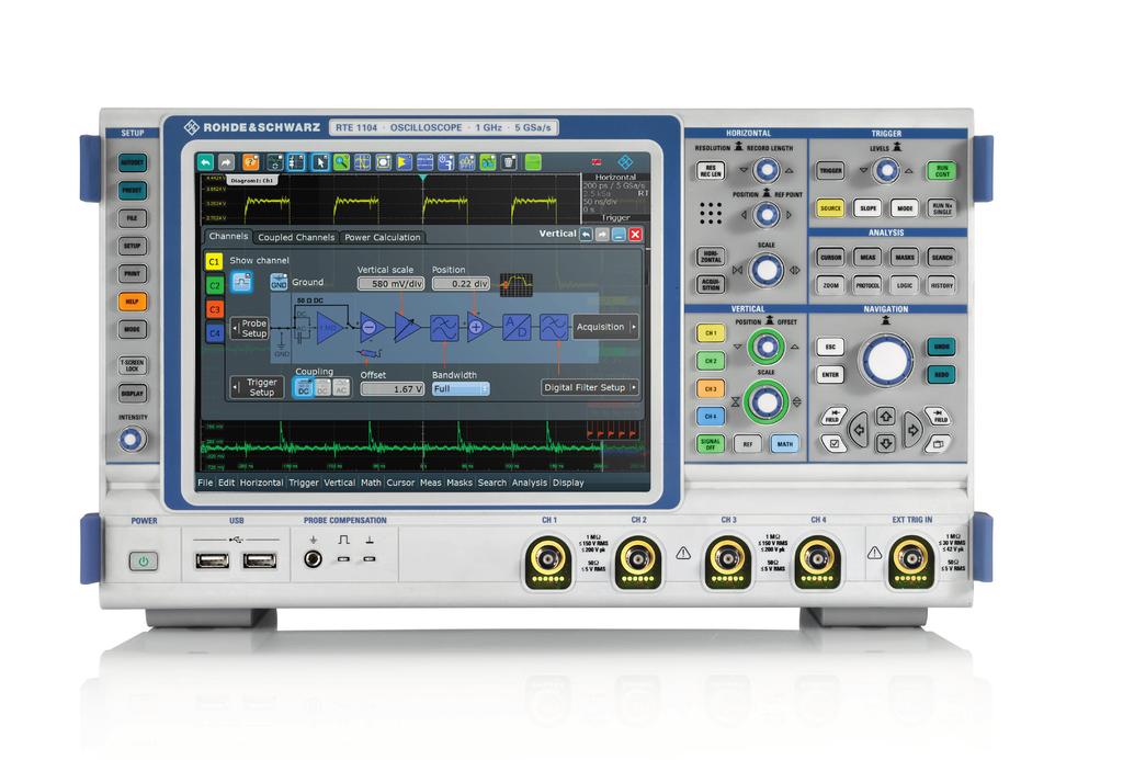 R&S RTE Digital Oscilloscope At a glance Besides the cursor functions and automated measurements, the R&S RTE offers even more analysis tools that help users to complete tasks quickly.