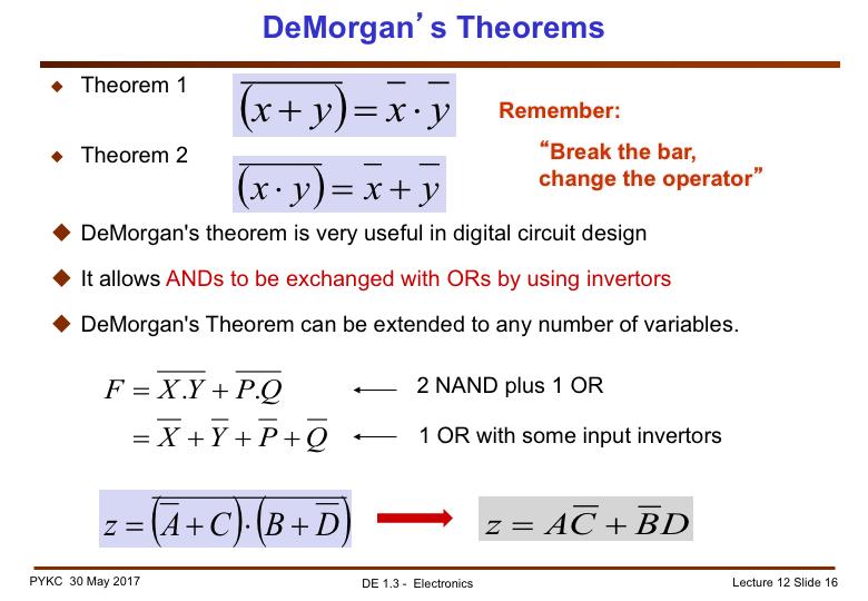 De Morgan s Theorems is important to Boolean logic.