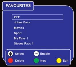 Using Favourites Channel Setup and Channel Organiser The Favourites list lets you hop up and down a list of channels, ignoring those channels you rarely or never watch.