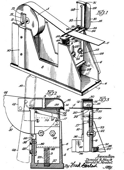 4) Tape cutters Patent number: 2290223 Patent number: 3001284 Filing date: Dec 19, 1940 Filing date: Mar 25, 1959 Issue date: Jul 21, 1942 Issue date: Sep 26, 1961 Figure 7: Tape Cutting Devices Two
