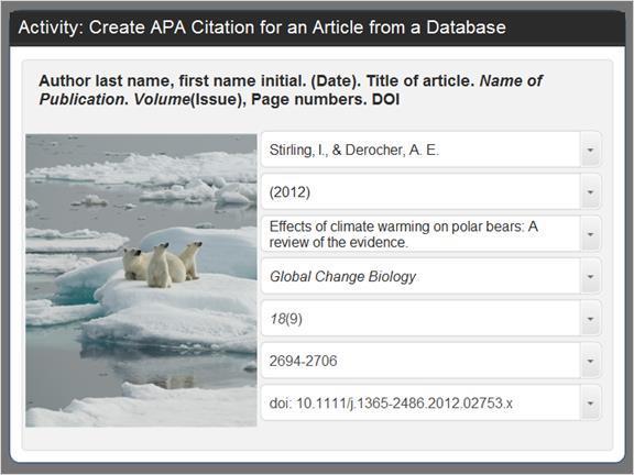 2.3.12 Activity: Create APA Citation Identifying the parts of a citation for an article can be tricky so let's practice.