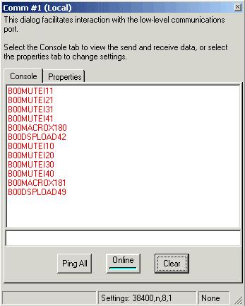 Figure 18. The console window. Repeat the process for the Volume Up and Volume Down buttons if you have assigned commands to Macro s 183 and 184.