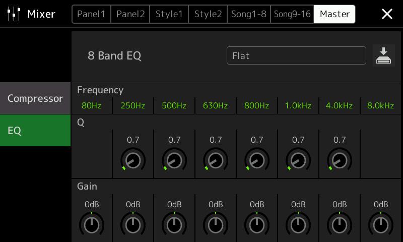 1 4 2 3 1 Select the desired EQ type to be edited. Flat: Flat EQ settings. The gain of each frequency is set to 0dB.