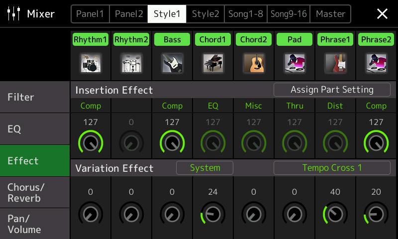 Editing Effect Parameters (Effect) This instrument features the following Effect Blocks. System Effect (Chorus, Reverb): These Effects are applied to the entire sound of this instrument.