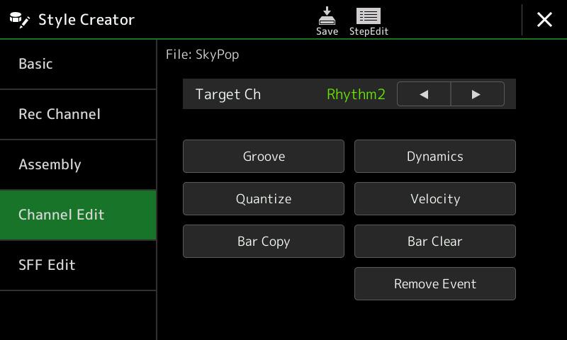 For each channel, touch the Style name, Section name, or Channel name as necessary to select the desired one. 1 Styles An Audio part cannot be copied from another Style.