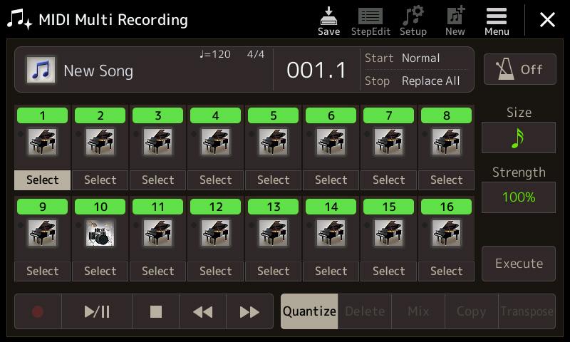 Editing Channel Events of Existing Song Data The functions shown at the bottom right of the MIDI Multi Recording let you correct or convert the specific portion of the existing Song data.