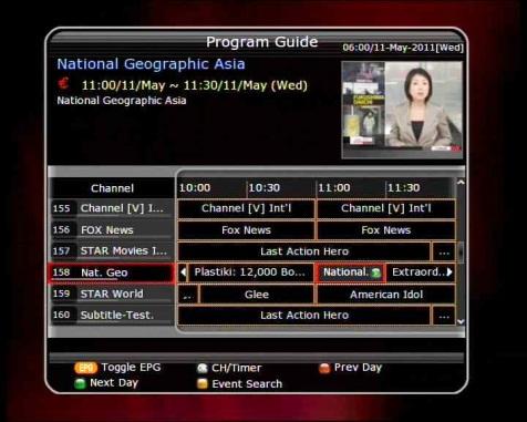 Event Scheduled Recording via EPG - In the EPG menu screen, you can choose the event you wish to schedule or record.