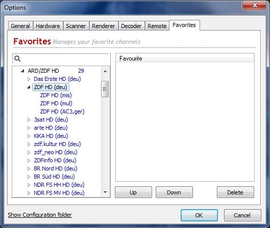Creating a favorites list Open the context menu by right clicking the mouse selecting Options followed by the Favorites tab Left click on a channel of the channel overview and hold down the