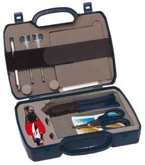 plastic handles Ultra hard jaw for long life KSCIS Fibre Optic Tools Fibre Optic Connector Installer Kit This kit contains all tools required for fibre optic termination Contents include: -
