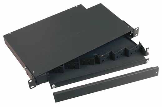 fixed tray Rugged metal construction, painted black Tray portion has slots so fibre loops can be attached Compact 1RU design Compact 24
