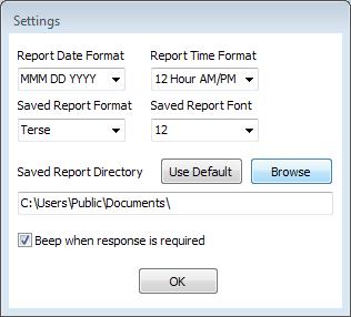 6. Using the Test Manager Software 6.3. Settings Click on the Settings menu item to select various test options. Report Date Format Choose the date format that will be used on the test reports.