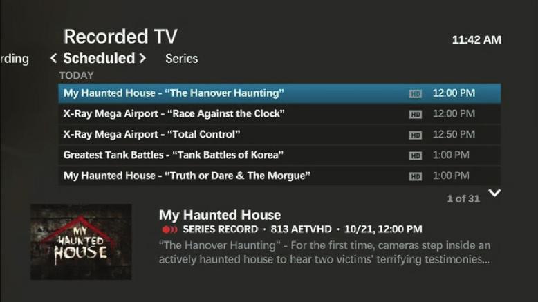 Manage Recorded TV View a List of All Scheduled Recordings You can view a list of the individual programs and series episodes that are scheduled to be recorded.