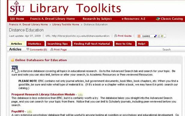 LIBRARY TUTORIAL 4: ERIC (EDUCATION RESOURCE INFORMATION CENTER) ERIC, or the Education Resource Information Center, is the most extensive database that we have for education research.