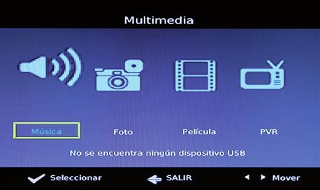 8.7. USB To access the Menu, press the MENU button and select [USB] using the RIGHT/LEFT keys. The menu provides options to playback Music, Photo, Video and Multimedia files.