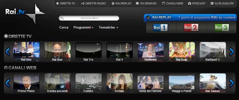 Rai.Tv portal on the Web