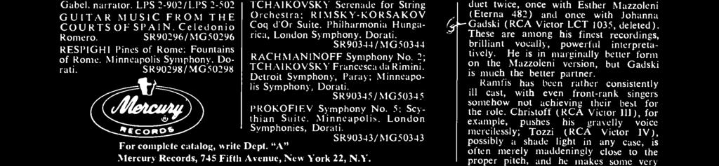 SR90346/ MG50346 TCHAIKOVSKY Serenade for String Orchestra; RIMSKY-KORSAKOV Coq d'or Suite. Philharmonia Hungarica, London Symphony, Dorati. SR90344 / MG 50344 RACHMANINOFF Symphony No.